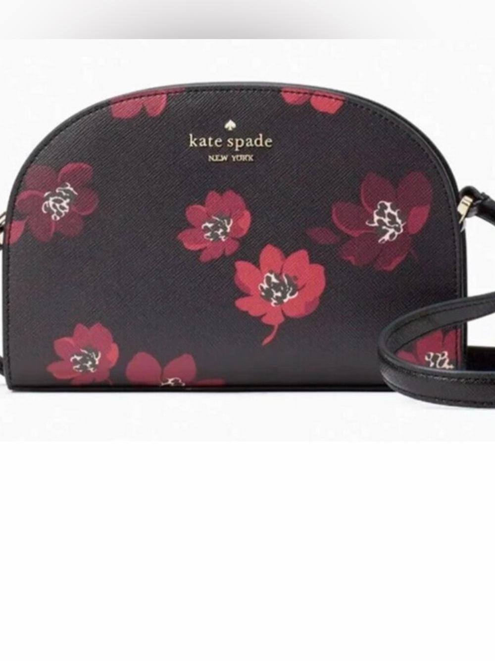 kate spade black leather floral crossbody with red flowers
